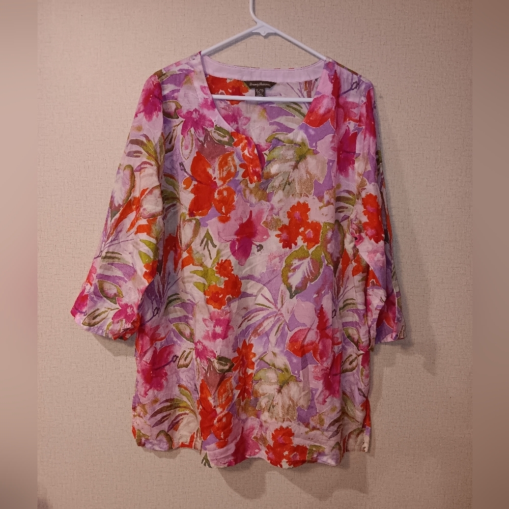 Tommy Bahama Floral V-Neck Tunic in Lavender, Pink & Orange